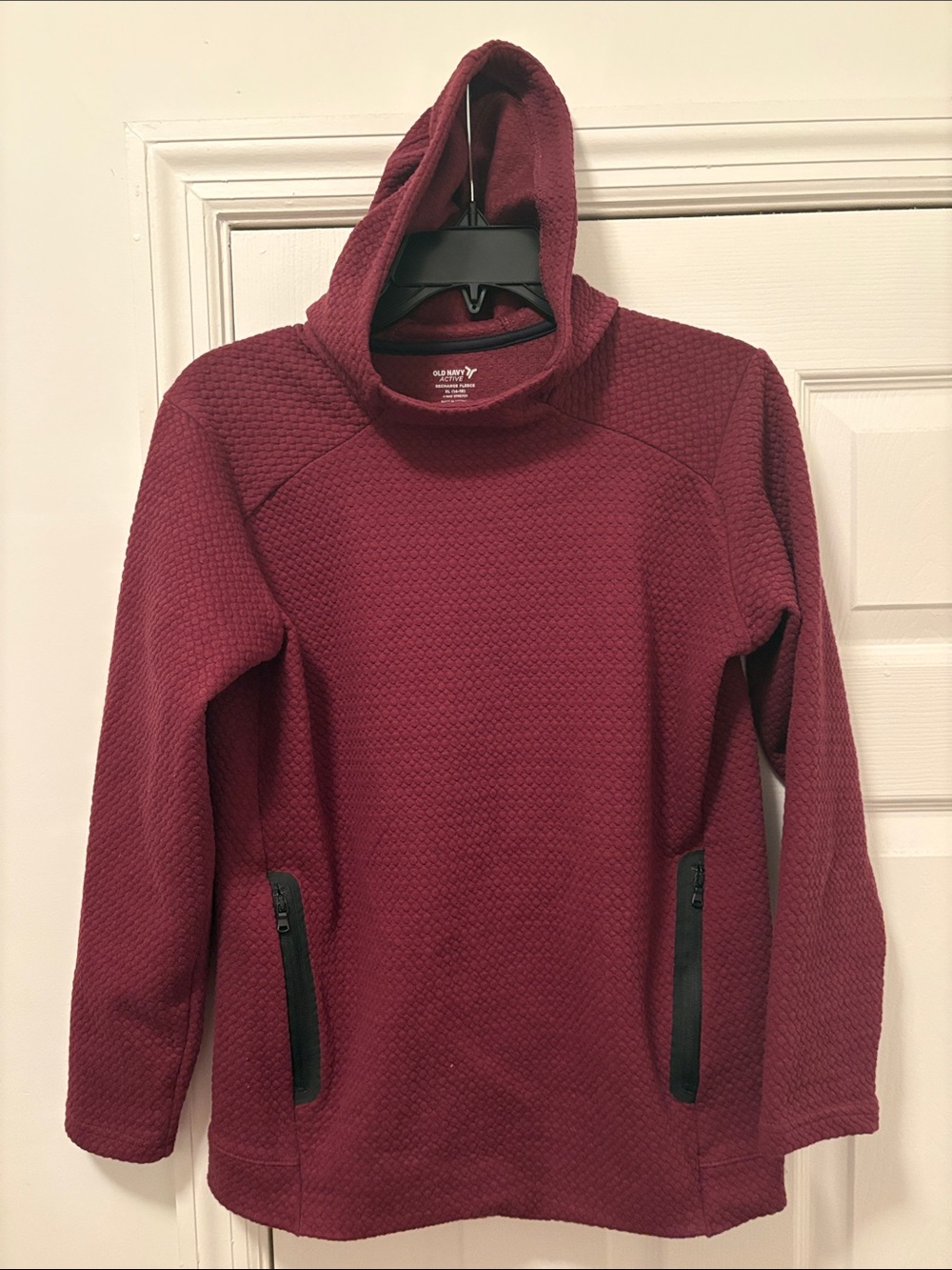 Old Navy Girl’s Maroon Textured Hooded Crewneck Sweater